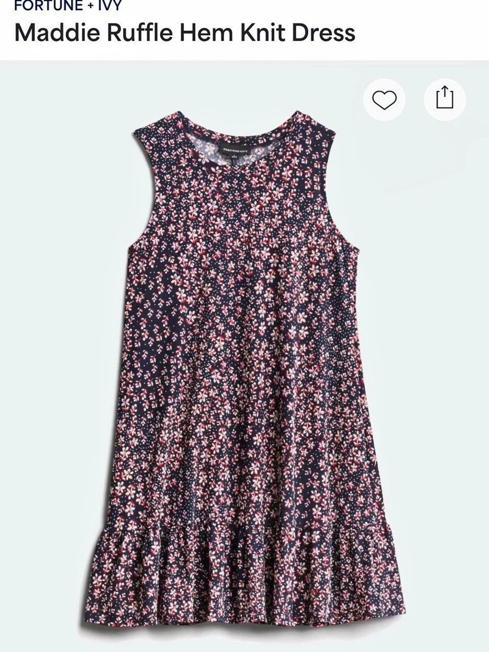 Fortune + Ivy Maddie Ruffle Hem Knit Dress Floral Mini Dress Like New Sz L